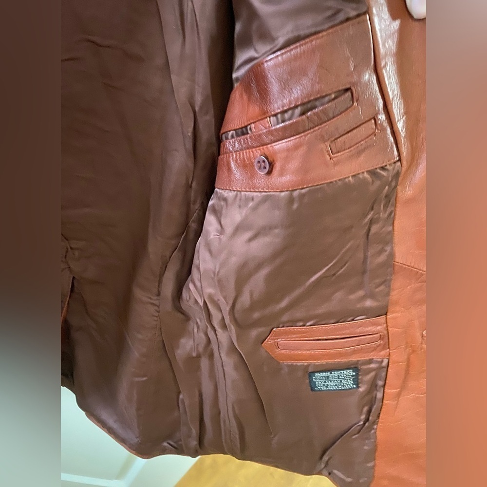 Nino Cerruti by Rue Royale Vintage Leather 1970s Mens Sports Coat Rust Jacket - Picture 6 of 10